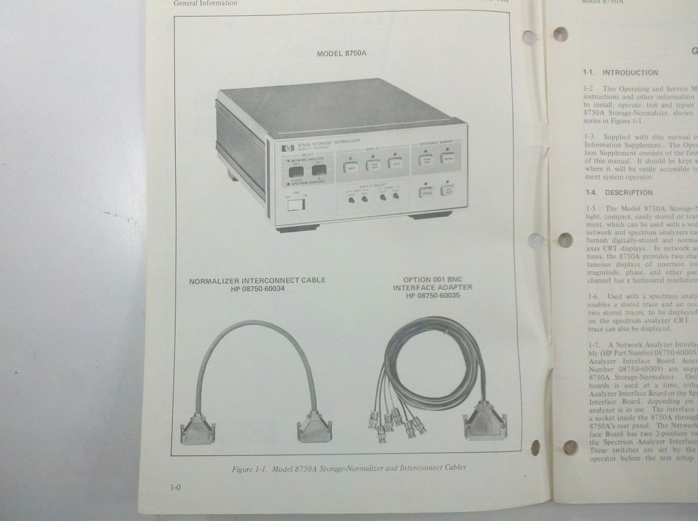 HP 08750-90016 8750A Storage Normalizer Operating Information Manual