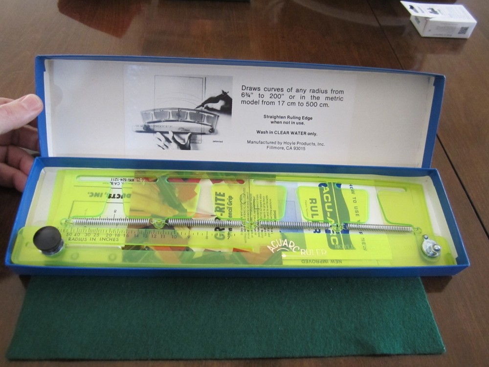VTG ACU-ARC ADJUSTABLE RADIUS RULER DRAFTING TOOL ORIG BOX & INSTRUCTIONS HOYLE