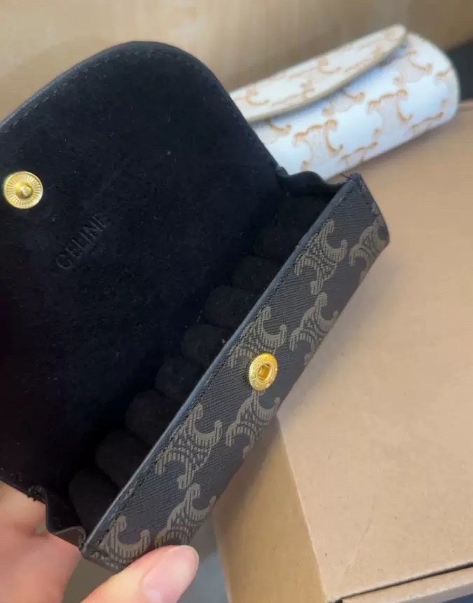 celine Small Multiple Ring Box Portable Organizer Storage Travel Case - Brown