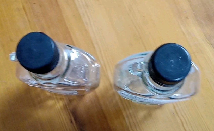 2 Empty Maple Syrup Clear Glass 8.5 oz Bottles w Loop Handle Plastic Caps Labels