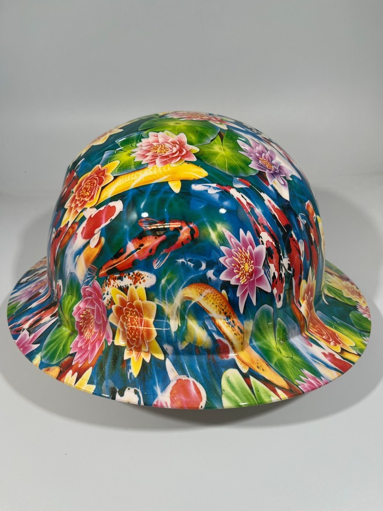 Full Brim Hard Hat Custom Hydro Dipped KOI FISH