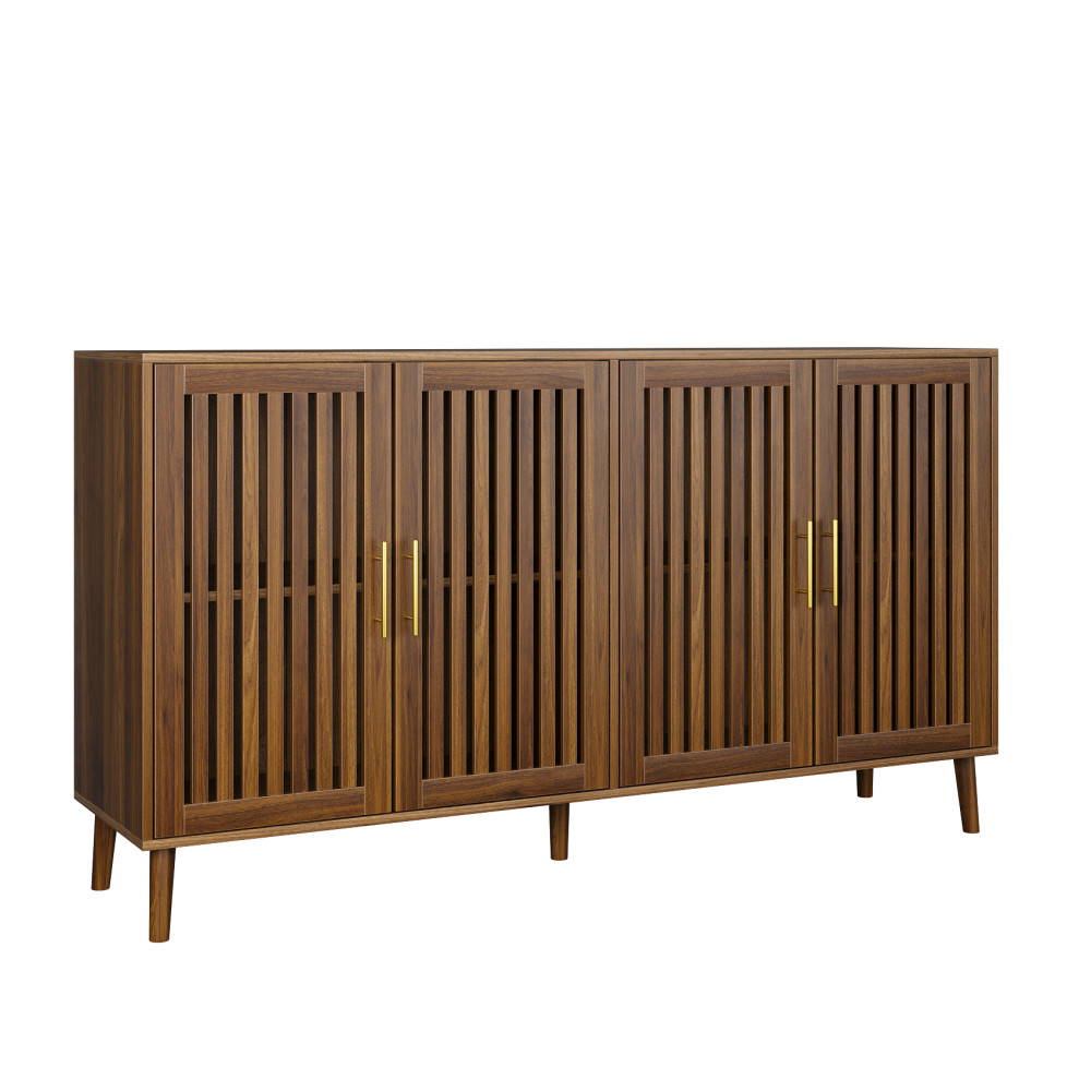 Walnut Grille Striped Sideboard 63" Buffet Storage Dining Cabinet