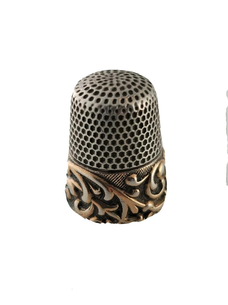 Victorian Sterling & Gold Band KETCHAM & MCDOUGALL Thimble w/ Elaborate Scroll