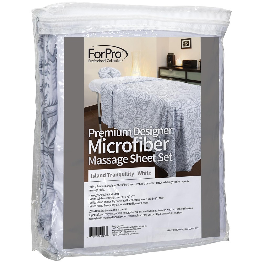 ForPro Premium White Island Tranquility Microfiber Massage Sheet Set 3 Piece