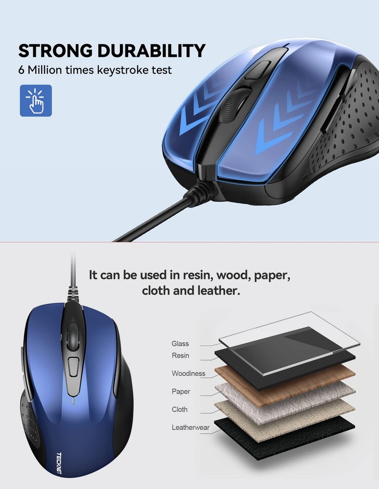 USB Wired Mouse, 6-Button Corded Computer Mouse with 4 Adjustable DPI, Optica...