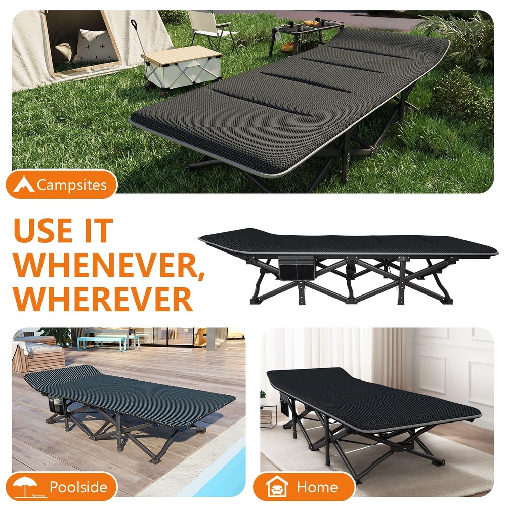 Oversized Camping Cot for Adults with Cushion Comfortable, Extra Wide 31.5'' ...