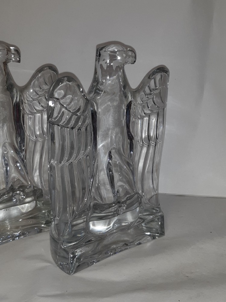Pair Cast Glass Eagle Bookends Possibly Baccarat