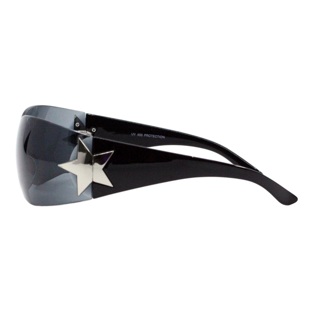 Women's Sunglasses Rimless Rectangular Shield Wrap Around Star Hinge UV 400