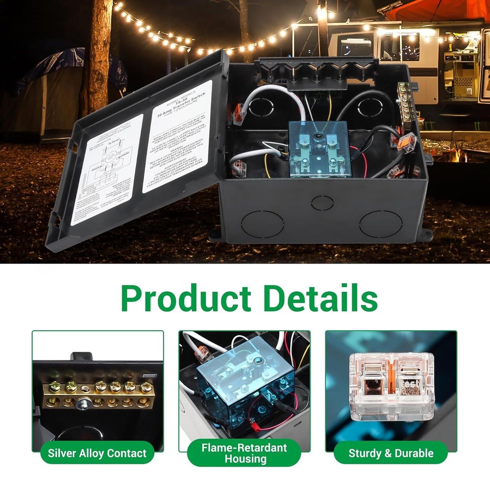 30 Amp Transfer Switch, Automatic Generator Transfer Switch for RV, Shore Power,