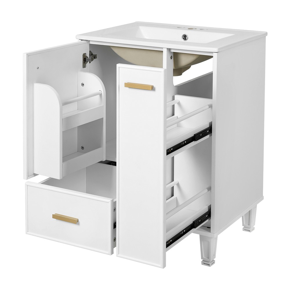24" Bathroom Vanity w/Ceramic Sink And Storage Cabinet Drawers Solid Wood Frame