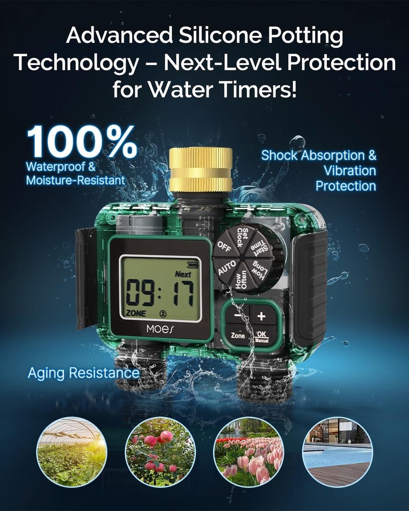 MOES 2 Outlet Sprinkler Timer, Brass Inlet, Programmable Automatic Irrigation...
