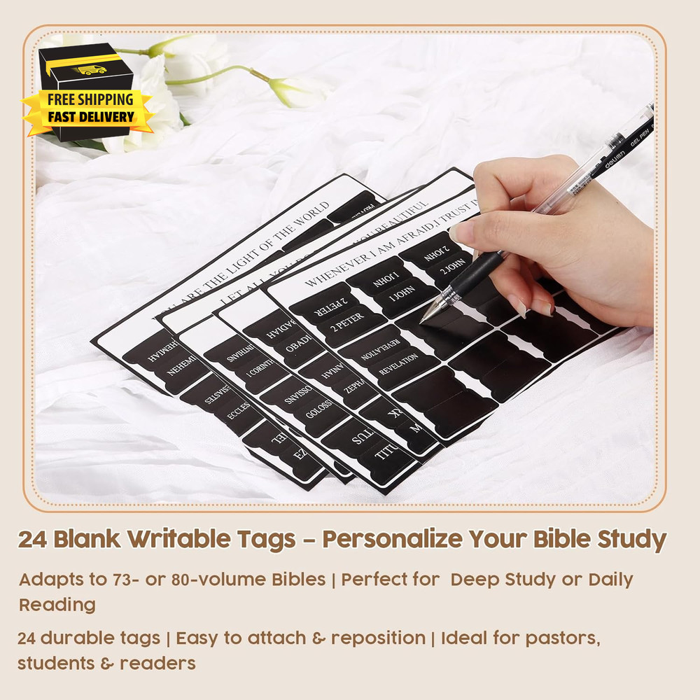 Black Bible Tabs for Men - Paper Index Tabs for Scripture Study & Chapter Marker