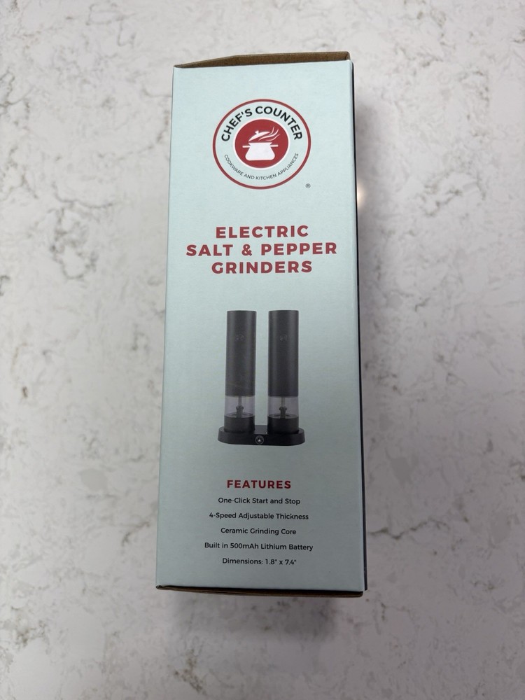 New 2 Pc Electric Salt & Pepper Grinder Set Automatic w/ Battery, 4 Speed Button