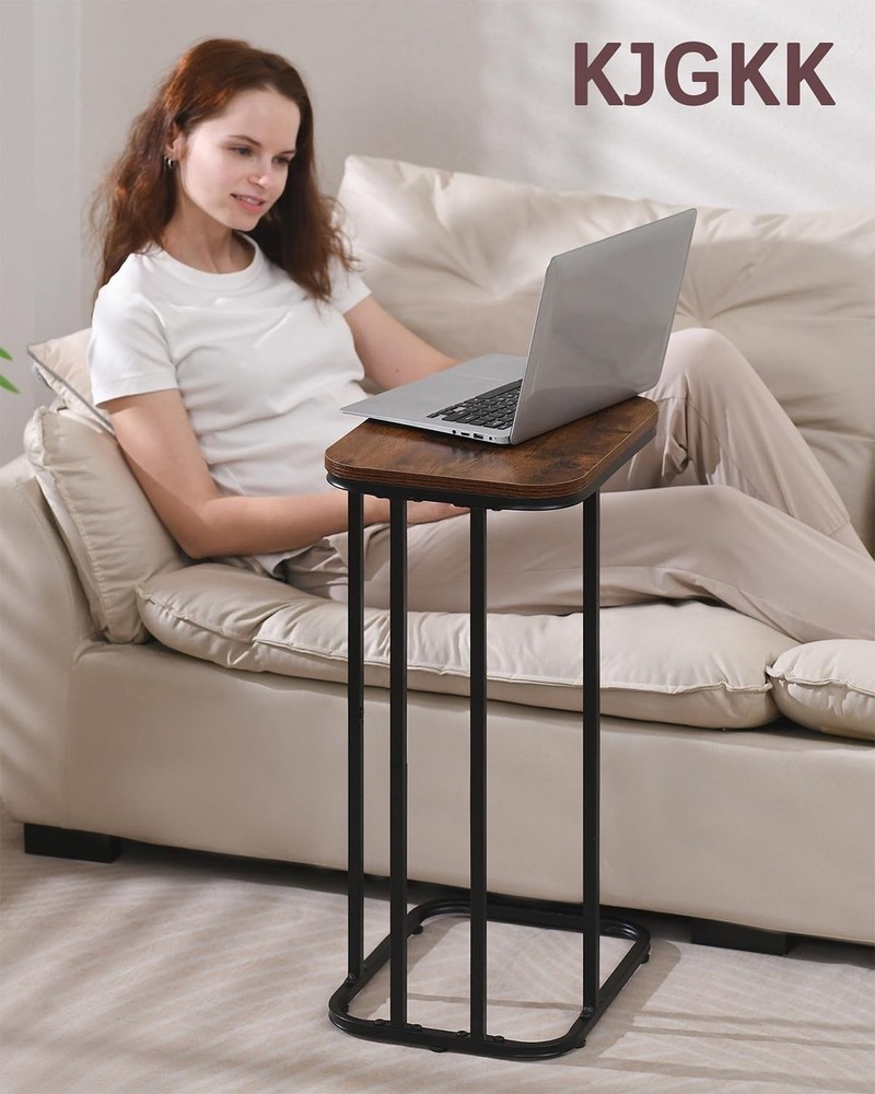 C Shaped End Table, 27 Inches High Small Side Table for Sofa and Bed, Couch T...