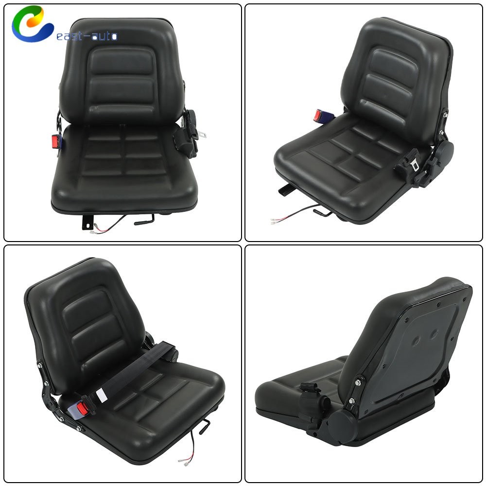 Fold Down Tractor Seat Adjustable Back & Seatbelt Universal Forklift Seat