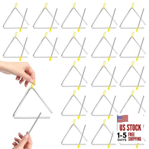 20 Pcs Triangle Instrument with Striker, 6 Inch Steel Triangle Percussion