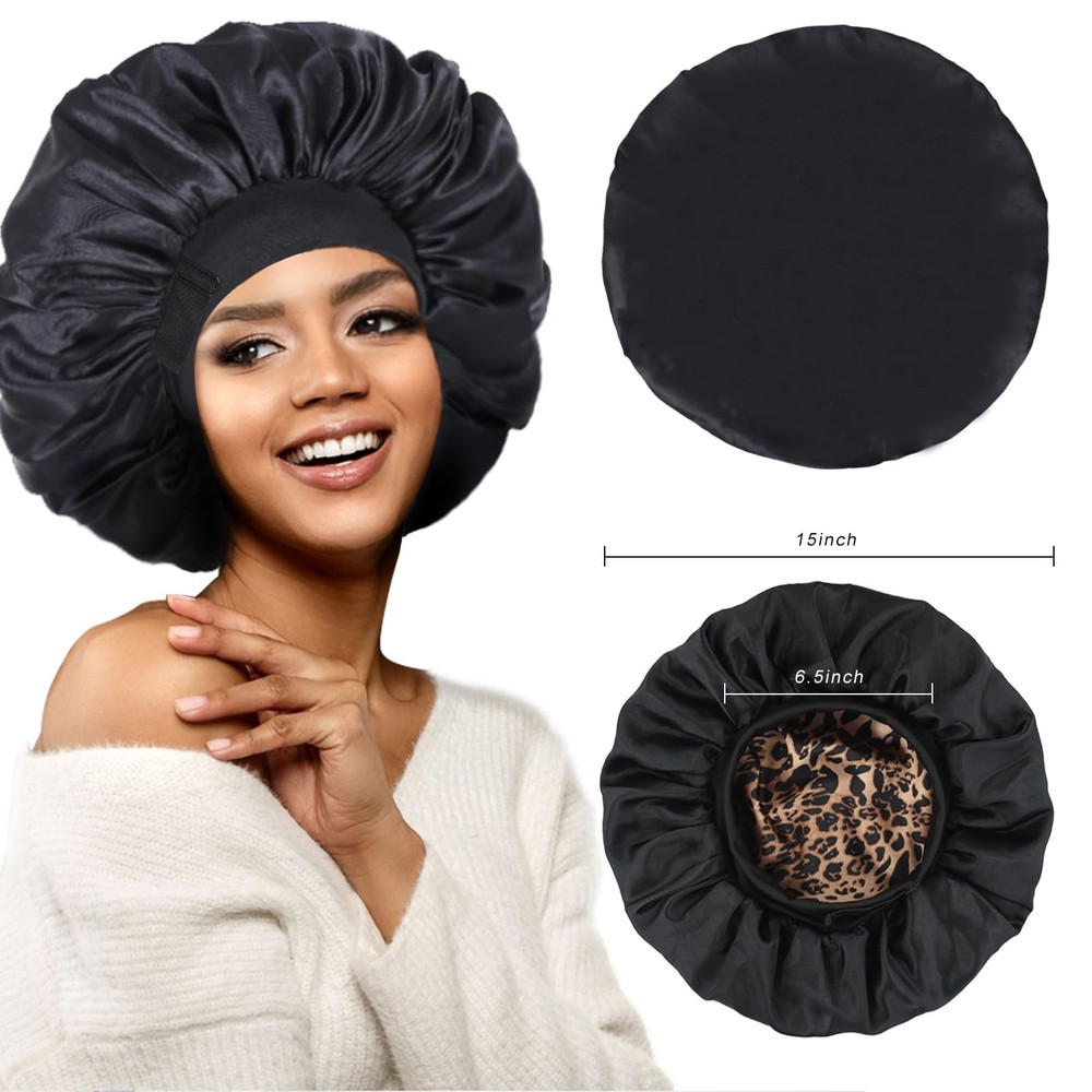 Silk Bonnet for Sleeping Double Layer Satin X-Small, Leopard