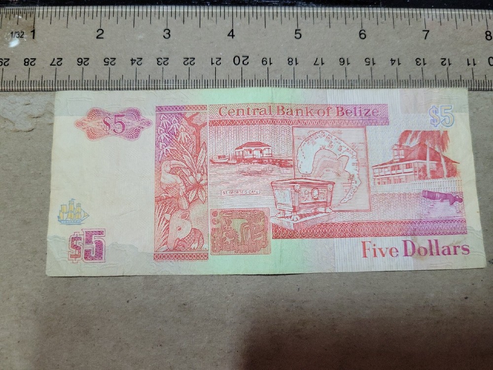 🇧🇿 Belize 5 dollars 1990 P-53a banknote 070322-9
