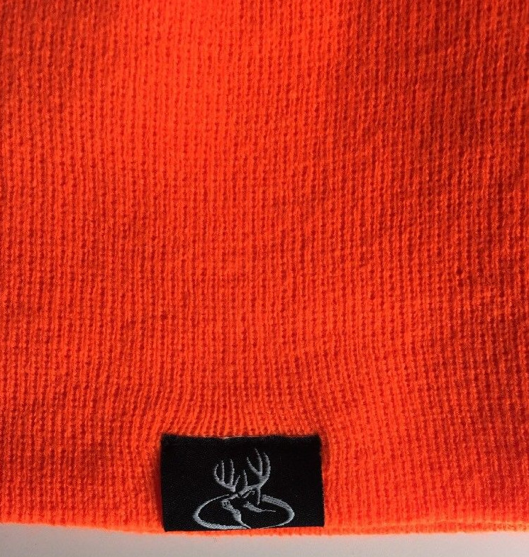 Orange Beanie Hat One Size Black Deer Patch Primos Hunting Solid Stretch Fit NWT