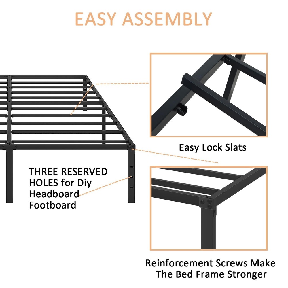 Bed Frame, Metal Platform Bed Frame No Box Spring Needed, Bed with Heavy Duty...
