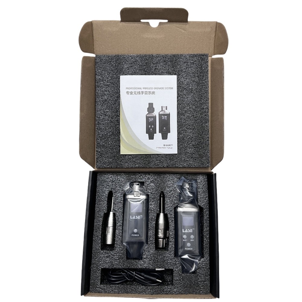 LASE UHF Wireless Microphone System XLR Mic Adapter 48V Transmitter & Receiver