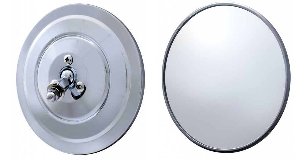 Pair (2) Flat 5" Round Chrome Side Rear View Mirrors With Ribbed Back