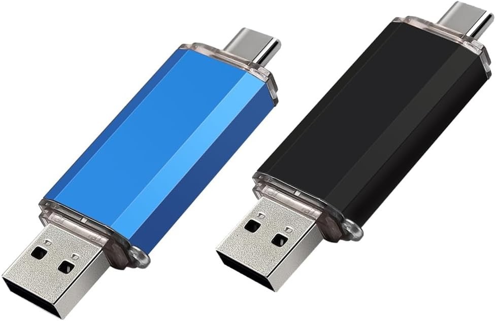 Portable 2-Pack 128GB USB C Flash Drive Black&Blue