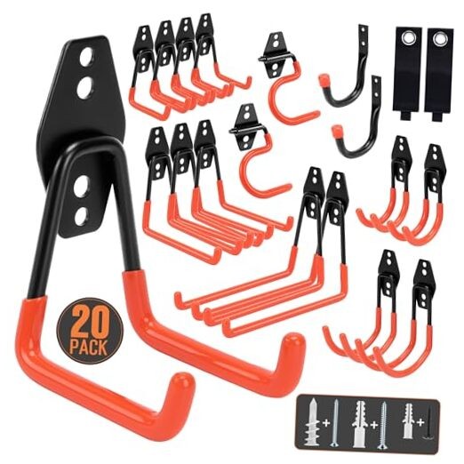 Garage Hooks, 20 Pack Garage Organization, Wall Storage Hooks Heavy Orange