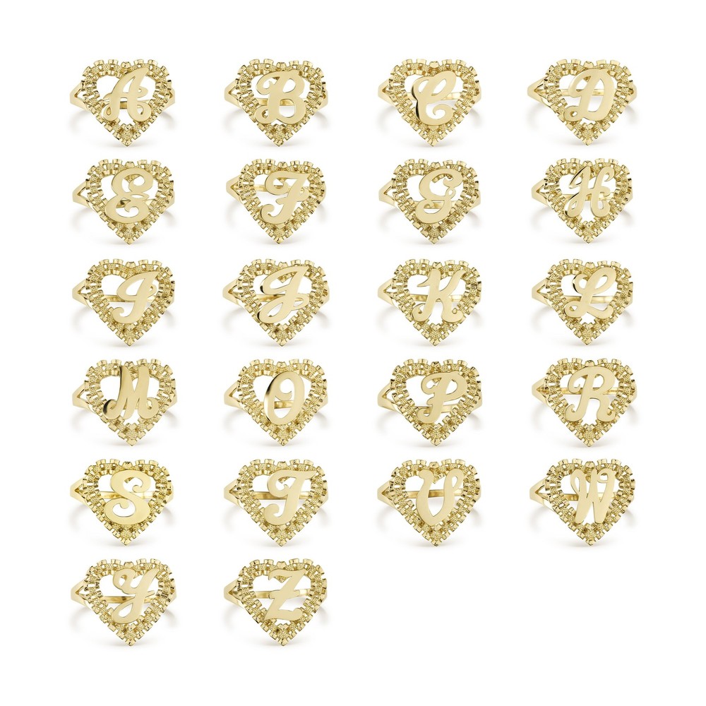 10k Gold Luxe Rollie Heart Initial Ring