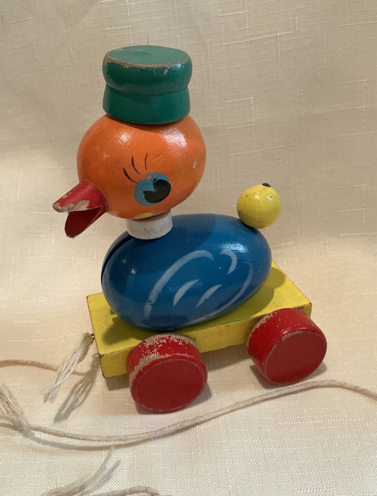 Vintage Wooden Duck Pull Toy EASTER🐤