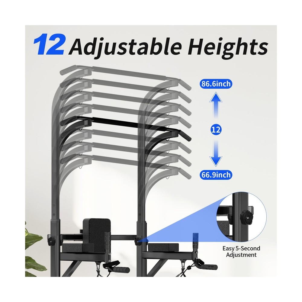 Pull Up Bar Power Tower Dip Station, Adjustable Strength Training E... Fast Ship