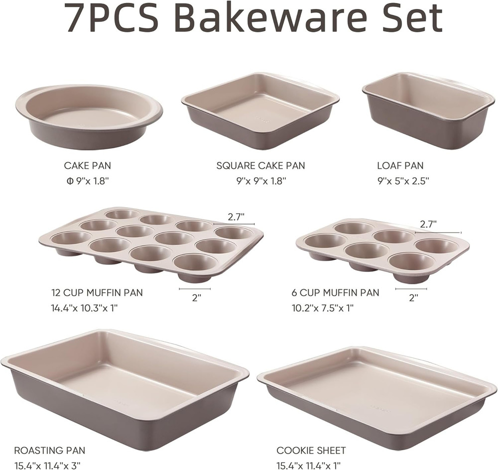 7-Piece Nonstick Stackable Baking Pans Set - Bakeware Sets Including Cookie Shee