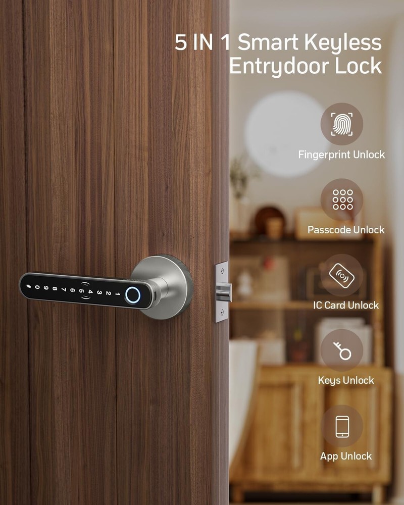 Smart Door Lock Fingerprint Keyless Biometric With Handle & Bluetooth TUYA APP