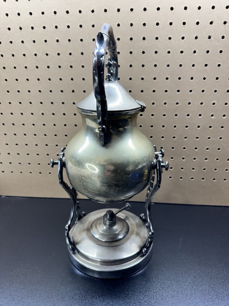Victorian Silverplate Tilting Tea Pot Kettle With Stand Silver On Copper Hinge