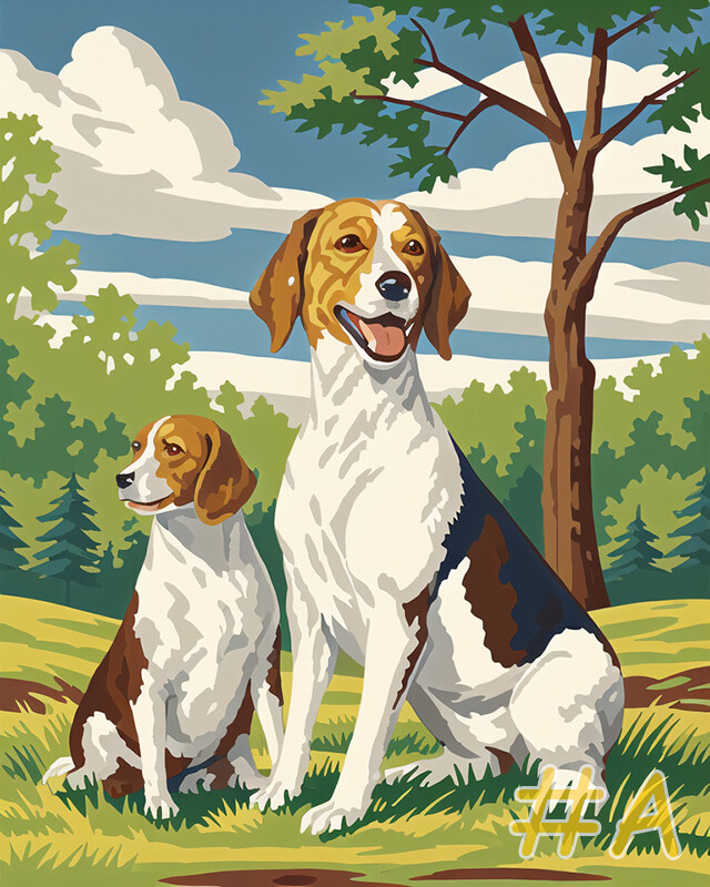 A pair of Beagles. - Printed Needlepoint Canvas #DG27