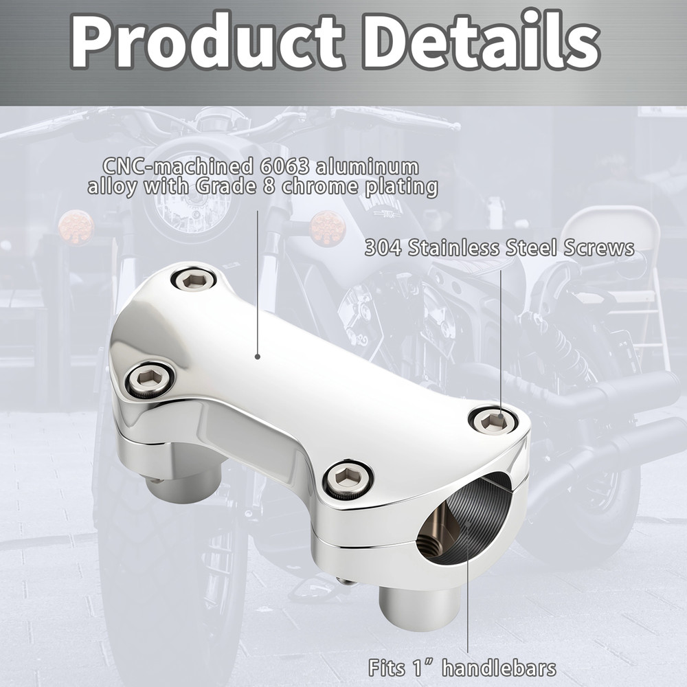 2" Tall 1" Mount Chrome Hefty Handlebar Risers/Top Clamp Kits For Harley Models