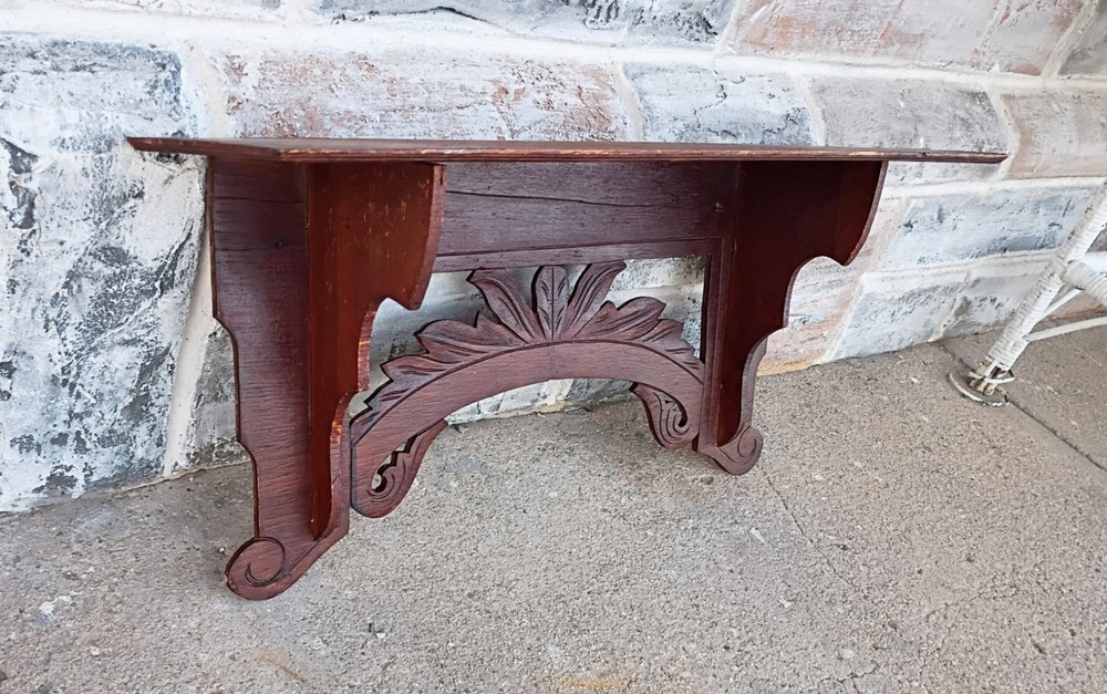 Antique Primitive Scroll Cut Carved Leaf Fretwork Wall Clock Book Shelf