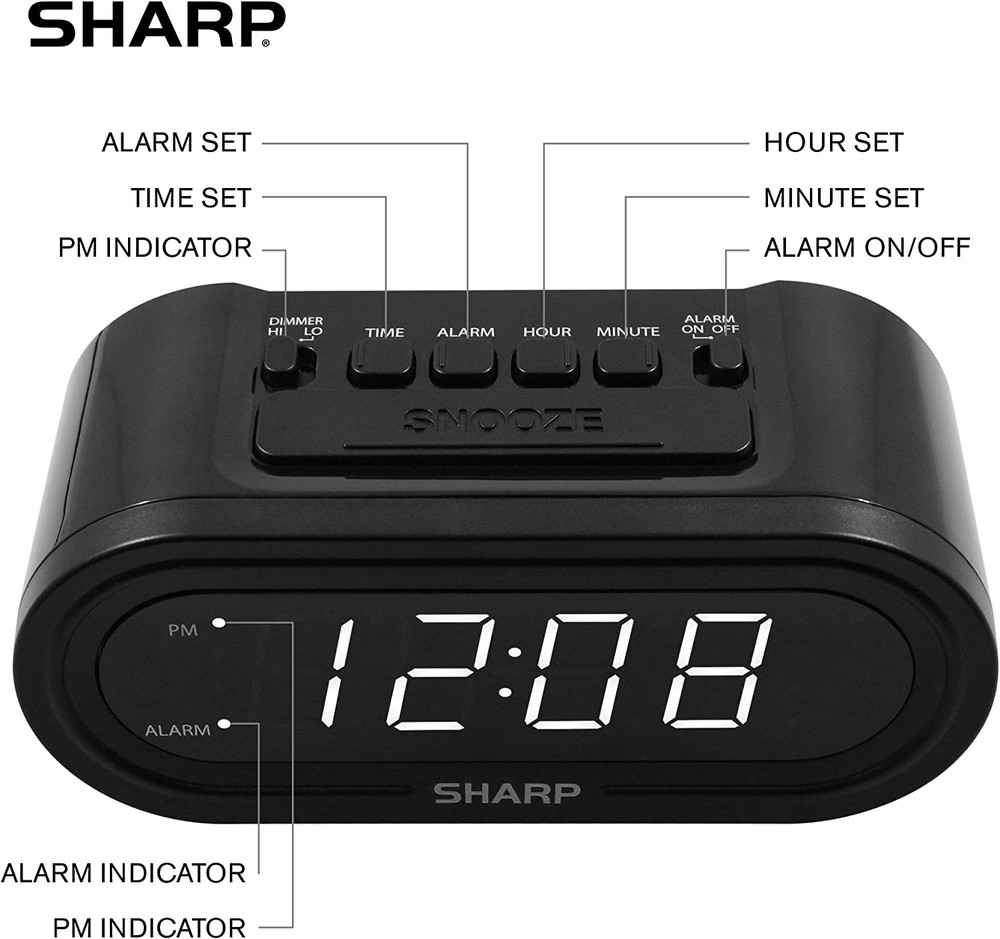 Sharp Digital Alarm with Accuset - Automatic Smart Clock, Never Needs Setting (M