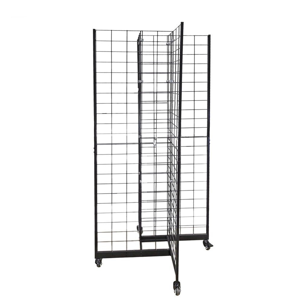 Four-Sided Gridwall Display Rack Black 3X4" Grid 4-Way Floor Stand Tradeshow