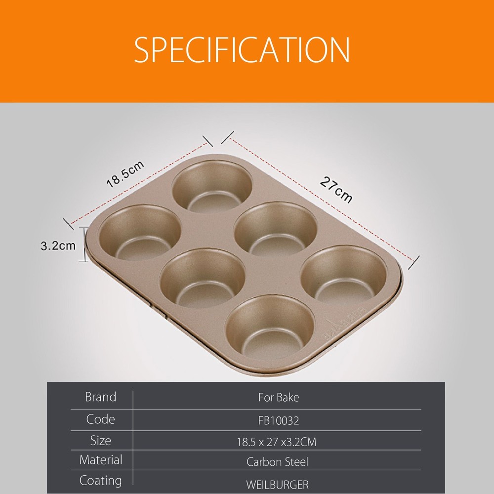 FORBAKE 6 Cups Carbon Steel Nonstick Bakeware Muffin Pan