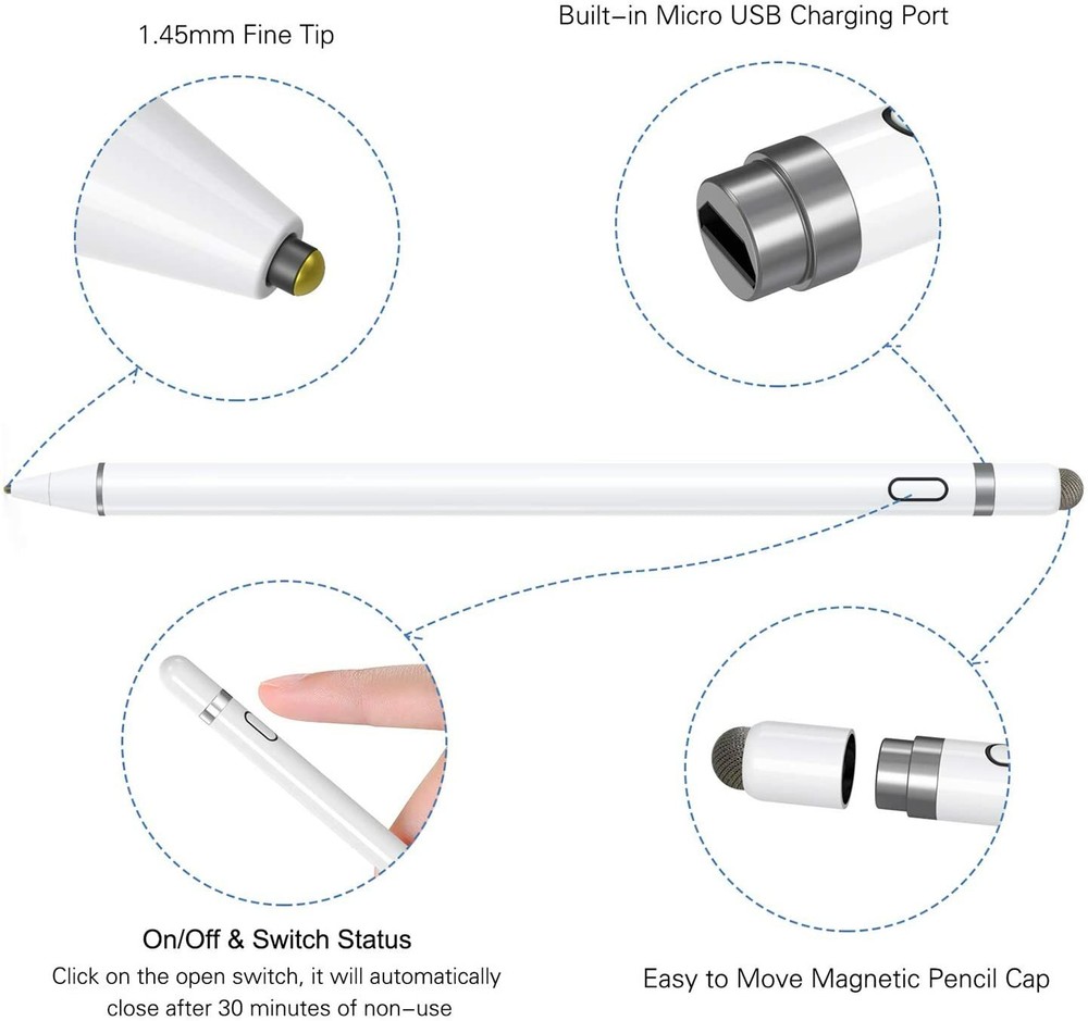Active Rechargeable Stylus Pen Compatible for iOS & Android Touch Screens