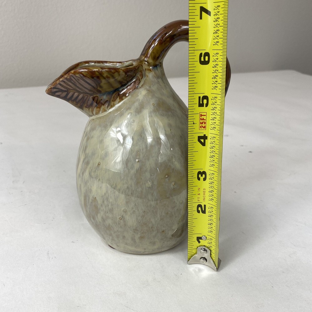 Pear Fruit Shaped Pitcher - Pottery Rustic - Brown Tan High Gloss 6.5” Tall