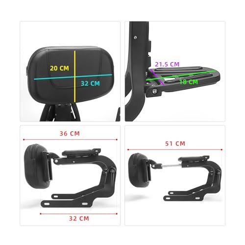 Motorcycle Backrest Sissy Bar For Driver & Passenger Adjustable Backrest Black