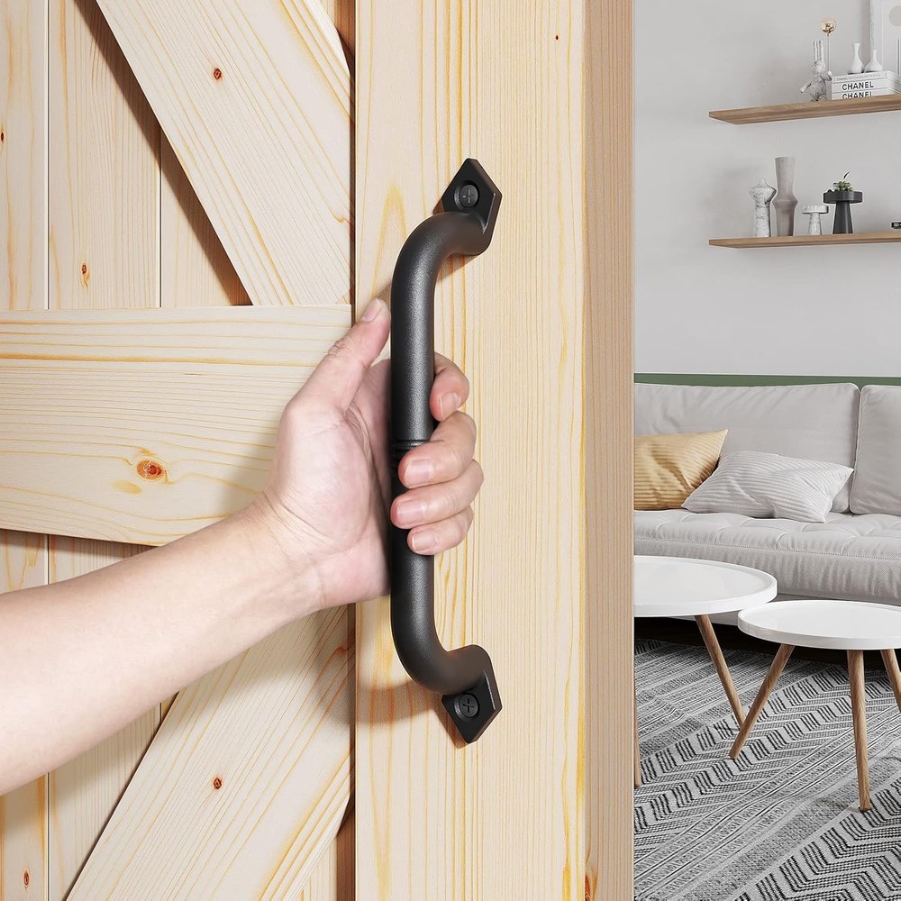 2PCS 10" Barn Door Pull Handles Rustic Black Cast Iron Gate Grab Easy InstallA
