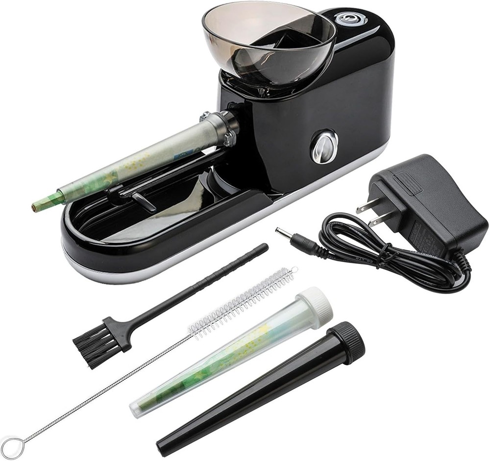 Compact Electric Cone Loader with Removable Tray - Includes Stirring Rod & Brush