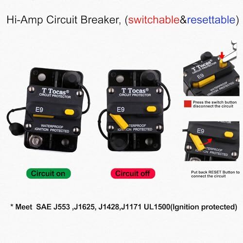 T Tocas 150 Amp Surface-Mount Circuit Breakers with Manual Reset Switch Button
