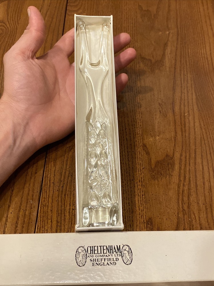 Vtg CHELTENHAM Glass 9.5" Serving Fork Embossed Diamond Pattern Handle In Box