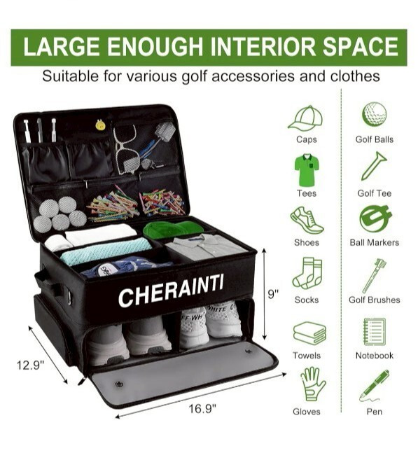 CHERAINTI Golf Trunk Organizer 2-Layer Storage Waterproof golf Shoe
