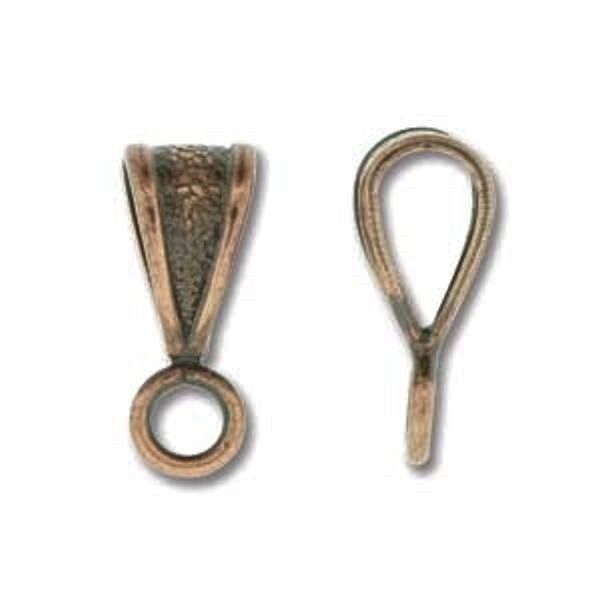 Bail, 12 Antiqued Copper Plated Textured 9mm Pendant Bails with Loop *