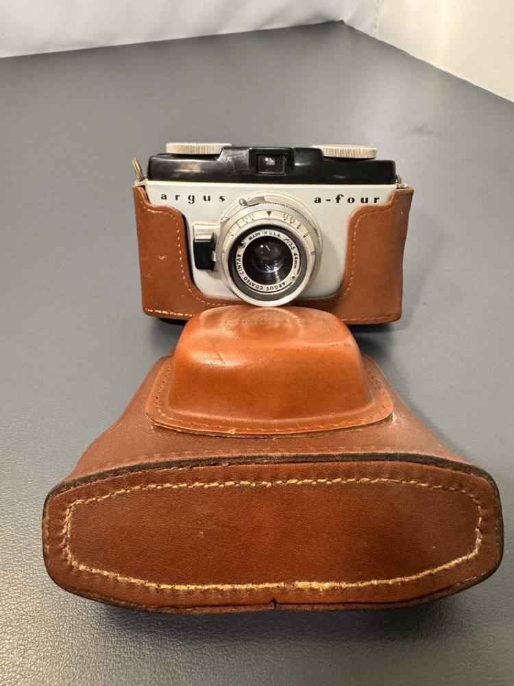 Argus a-four Camera, with Cintar 44 mm, Leather Case, Untested, and has damage.